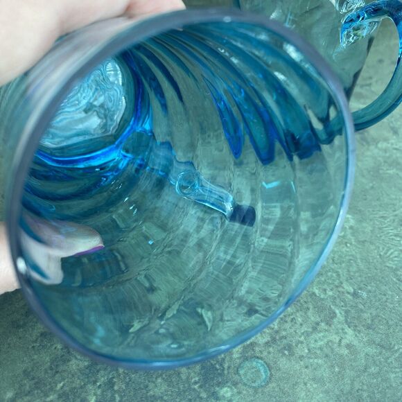 Vintage hand blown blue Irish coffee handled glasses unique swirl display flaws - Picture 9 of 10